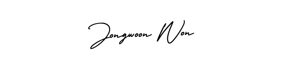 Jongwoon Won stylish signature style. Best Handwritten Sign (AmerikaSignatureDemo-Regular) for my name. Handwritten Signature Collection Ideas for my name Jongwoon Won. Jongwoon Won signature style 3 images and pictures png