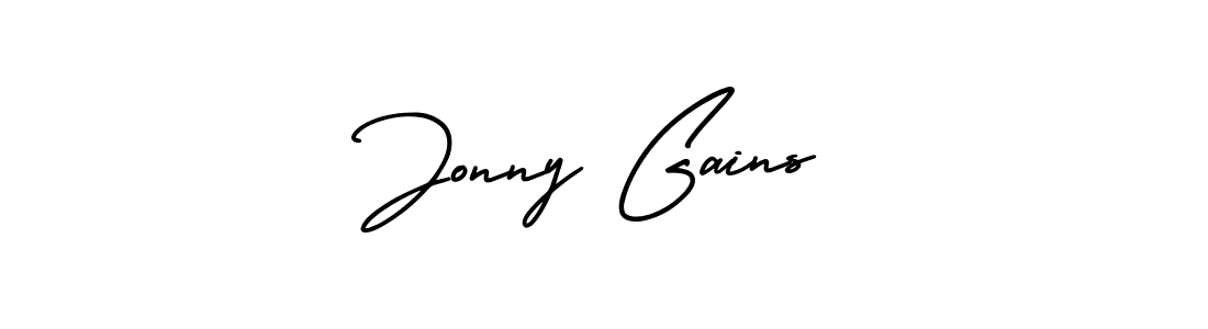 You should practise on your own different ways (AmerikaSignatureDemo-Regular) to write your name (Jonny Gains) in signature. don't let someone else do it for you. Jonny Gains signature style 3 images and pictures png