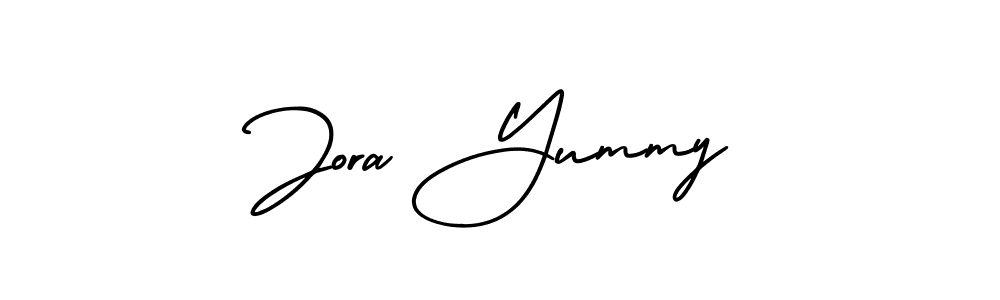 The best way (AmerikaSignatureDemo-Regular) to make a short signature is to pick only two or three words in your name. The name Jora Yummy include a total of six letters. For converting this name. Jora Yummy signature style 3 images and pictures png