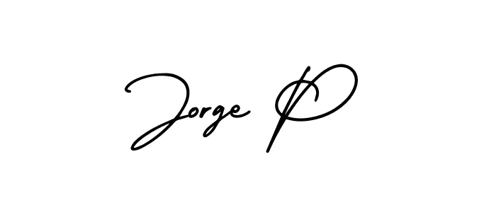 How to make Jorge P name signature. Use AmerikaSignatureDemo-Regular style for creating short signs online. This is the latest handwritten sign. Jorge P signature style 3 images and pictures png