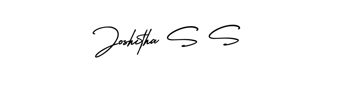 You should practise on your own different ways (AmerikaSignatureDemo-Regular) to write your name (Joshitha S S) in signature. don't let someone else do it for you. Joshitha S S signature style 3 images and pictures png