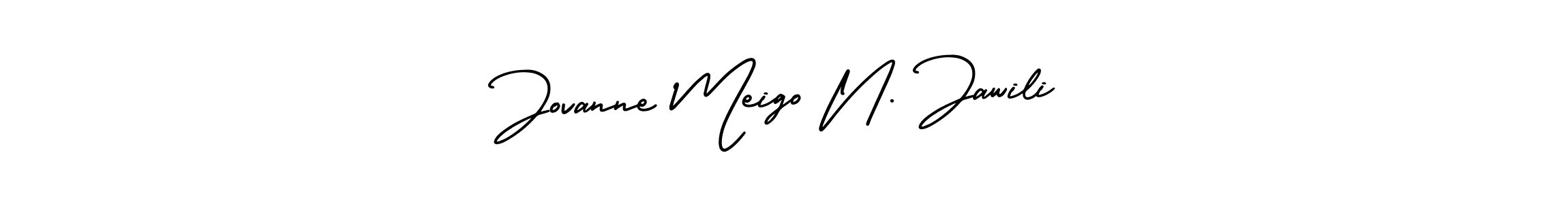 AmerikaSignatureDemo-Regular is a professional signature style that is perfect for those who want to add a touch of class to their signature. It is also a great choice for those who want to make their signature more unique. Get Jovanne Meigo N. Jawili name to fancy signature for free. Jovanne Meigo N. Jawili signature style 3 images and pictures png