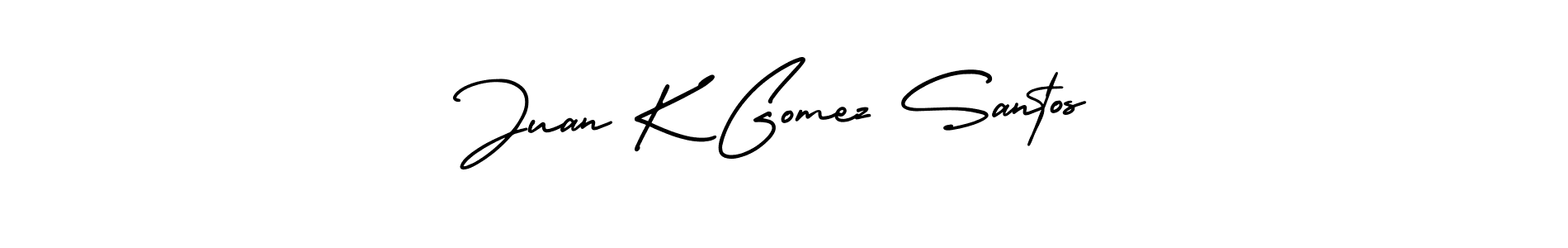 You should practise on your own different ways (AmerikaSignatureDemo-Regular) to write your name (Juan K Gomez Santos) in signature. don't let someone else do it for you. Juan K Gomez Santos signature style 3 images and pictures png