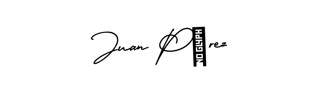 Similarly AmerikaSignatureDemo-Regular is the best handwritten signature design. Signature creator online .You can use it as an online autograph creator for name Juan Pérez. Juan Pérez signature style 3 images and pictures png