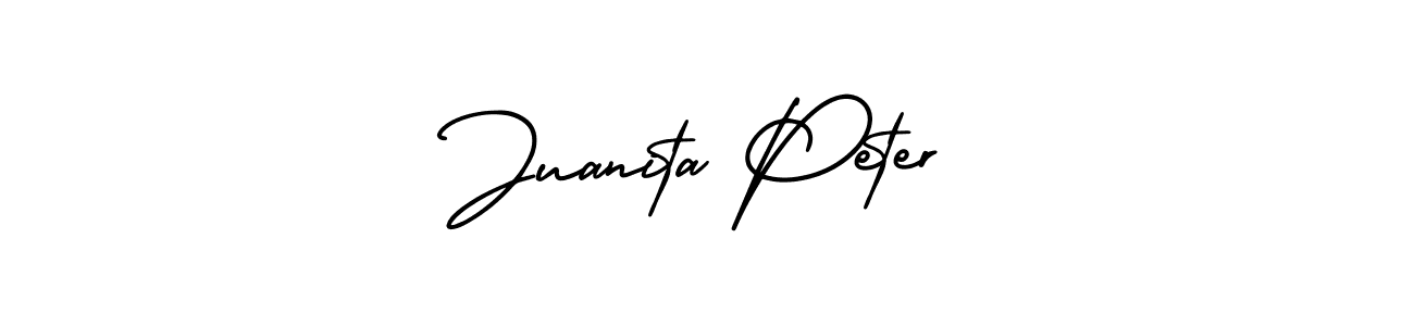 AmerikaSignatureDemo-Regular is a professional signature style that is perfect for those who want to add a touch of class to their signature. It is also a great choice for those who want to make their signature more unique. Get Juanita Peter name to fancy signature for free. Juanita Peter signature style 3 images and pictures png