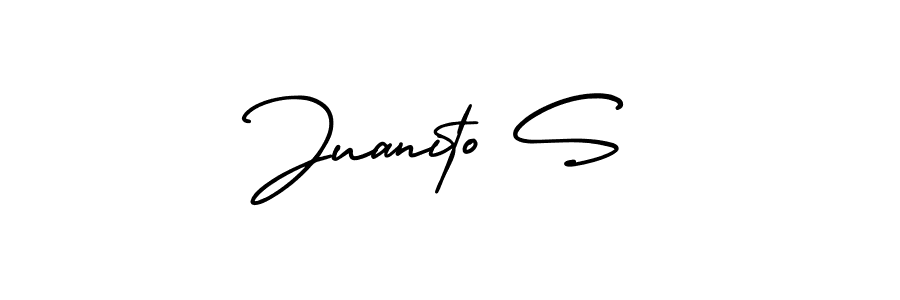You should practise on your own different ways (AmerikaSignatureDemo-Regular) to write your name (Juanito S) in signature. don't let someone else do it for you. Juanito S signature style 3 images and pictures png