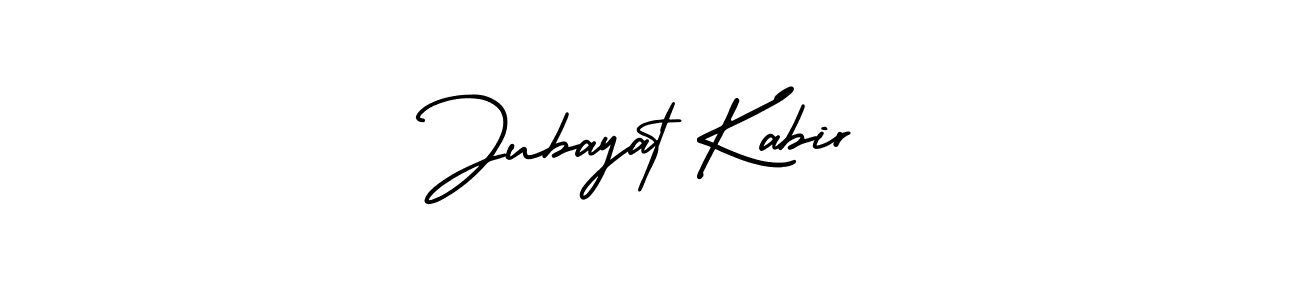 The best way (AmerikaSignatureDemo-Regular) to make a short signature is to pick only two or three words in your name. The name Jubayat Kabir include a total of six letters. For converting this name. Jubayat Kabir signature style 3 images and pictures png