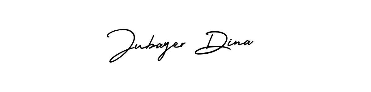 The best way (AmerikaSignatureDemo-Regular) to make a short signature is to pick only two or three words in your name. The name Jubayer Dina include a total of six letters. For converting this name. Jubayer Dina signature style 3 images and pictures png