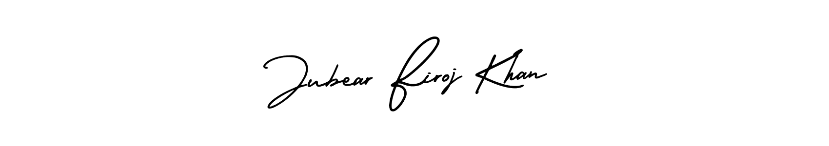 You should practise on your own different ways (AmerikaSignatureDemo-Regular) to write your name (Jubear Firoj Khan) in signature. don't let someone else do it for you. Jubear Firoj Khan signature style 3 images and pictures png