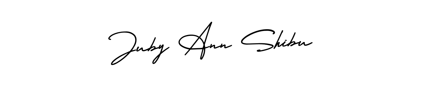 This is the best signature style for the Juby Ann Shibu name. Also you like these signature font (AmerikaSignatureDemo-Regular). Mix name signature. Juby Ann Shibu signature style 3 images and pictures png