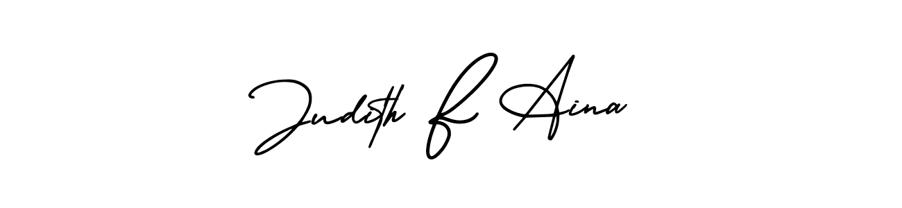 You should practise on your own different ways (AmerikaSignatureDemo-Regular) to write your name (Judith F Aina) in signature. don't let someone else do it for you. Judith F Aina signature style 3 images and pictures png