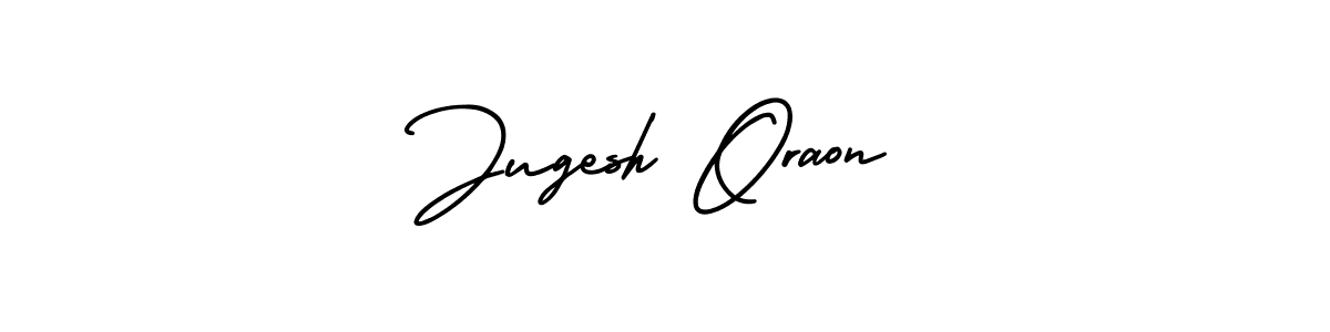 The best way (AmerikaSignatureDemo-Regular) to make a short signature is to pick only two or three words in your name. The name Jugesh Oraon include a total of six letters. For converting this name. Jugesh Oraon signature style 3 images and pictures png