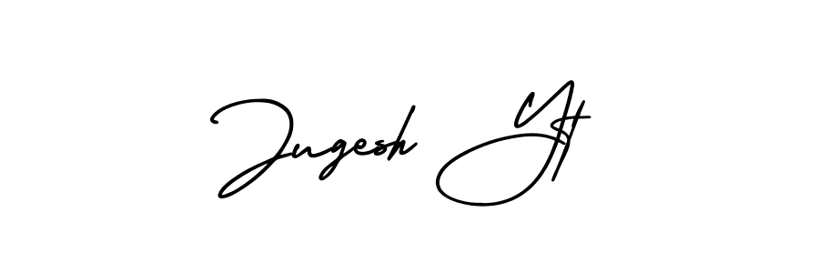 You should practise on your own different ways (AmerikaSignatureDemo-Regular) to write your name (Jugesh Yt) in signature. don't let someone else do it for you. Jugesh Yt signature style 3 images and pictures png