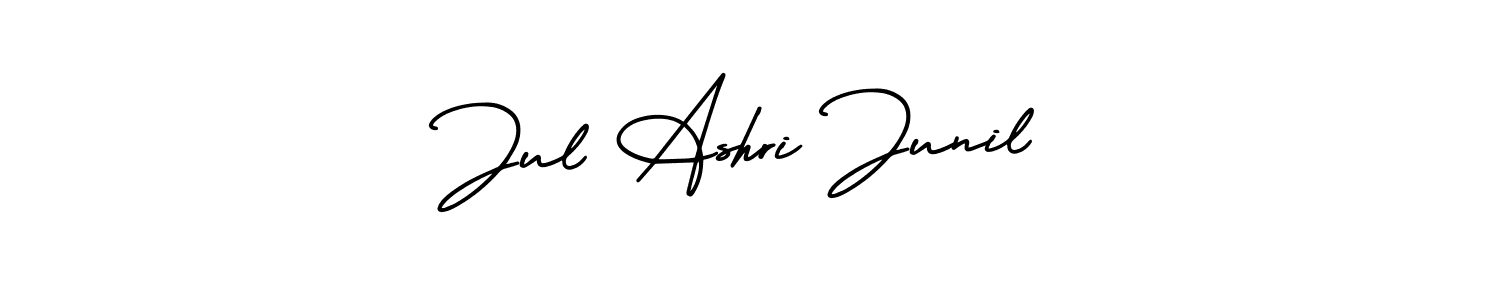 The best way (AmerikaSignatureDemo-Regular) to make a short signature is to pick only two or three words in your name. The name Jul Ashri Junil include a total of six letters. For converting this name. Jul Ashri Junil signature style 3 images and pictures png