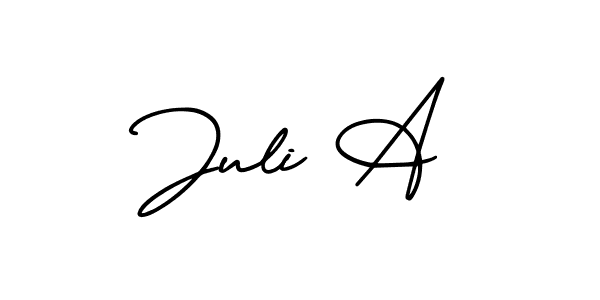 You should practise on your own different ways (AmerikaSignatureDemo-Regular) to write your name (Juli A) in signature. don't let someone else do it for you. Juli A signature style 3 images and pictures png