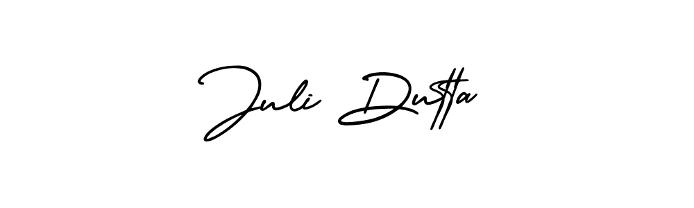 You should practise on your own different ways (AmerikaSignatureDemo-Regular) to write your name (Juli Dutta) in signature. don't let someone else do it for you. Juli Dutta signature style 3 images and pictures png