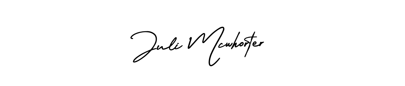 The best way (AmerikaSignatureDemo-Regular) to make a short signature is to pick only two or three words in your name. The name Juli Mcwhorter include a total of six letters. For converting this name. Juli Mcwhorter signature style 3 images and pictures png