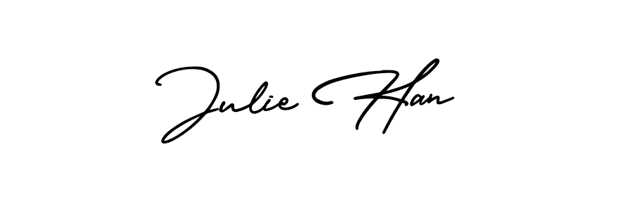 The best way (AmerikaSignatureDemo-Regular) to make a short signature is to pick only two or three words in your name. The name Julie Han include a total of six letters. For converting this name. Julie Han signature style 3 images and pictures png