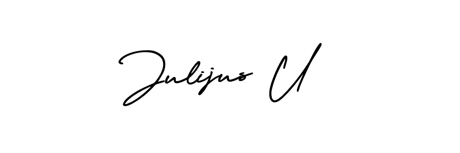 if you are searching for the best signature style for your name Julijus U. so please give up your signature search. here we have designed multiple signature styles  using AmerikaSignatureDemo-Regular. Julijus U signature style 3 images and pictures png