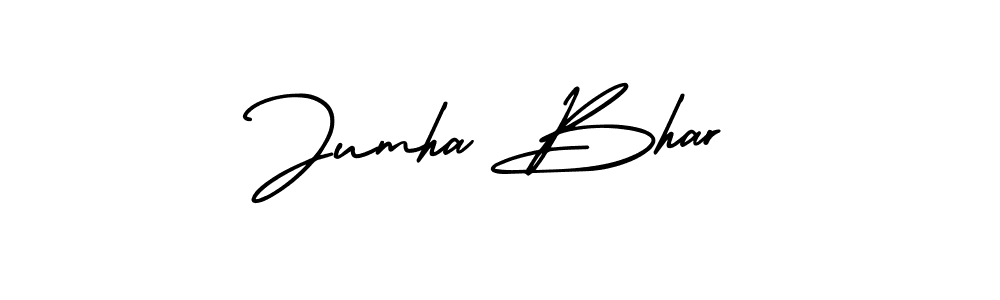 The best way (AmerikaSignatureDemo-Regular) to make a short signature is to pick only two or three words in your name. The name Jumha Bhar include a total of six letters. For converting this name. Jumha Bhar signature style 3 images and pictures png