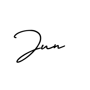 The best way (AmerikaSignatureDemo-Regular) to make a short signature is to pick only two or three words in your name. The name Jun include a total of six letters. For converting this name. Jun signature style 3 images and pictures png
