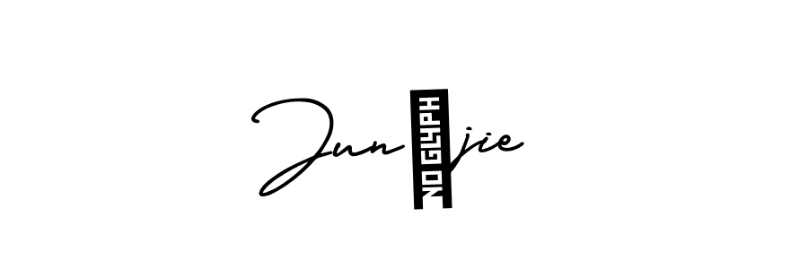 Similarly AmerikaSignatureDemo-Regular is the best handwritten signature design. Signature creator online .You can use it as an online autograph creator for name Jun jie. Jun jie signature style 3 images and pictures png