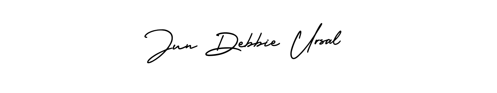 if you are searching for the best signature style for your name Jun Debbie Ursal. so please give up your signature search. here we have designed multiple signature styles  using AmerikaSignatureDemo-Regular. Jun Debbie Ursal signature style 3 images and pictures png