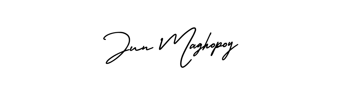 if you are searching for the best signature style for your name Jun Maghopoy. so please give up your signature search. here we have designed multiple signature styles  using AmerikaSignatureDemo-Regular. Jun Maghopoy signature style 3 images and pictures png