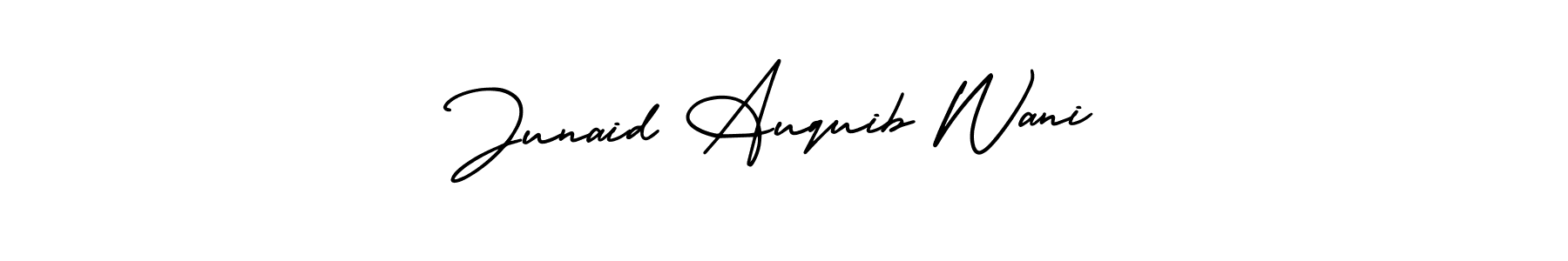This is the best signature style for the Junaid Auquib Wani name. Also you like these signature font (AmerikaSignatureDemo-Regular). Mix name signature. Junaid Auquib Wani signature style 3 images and pictures png