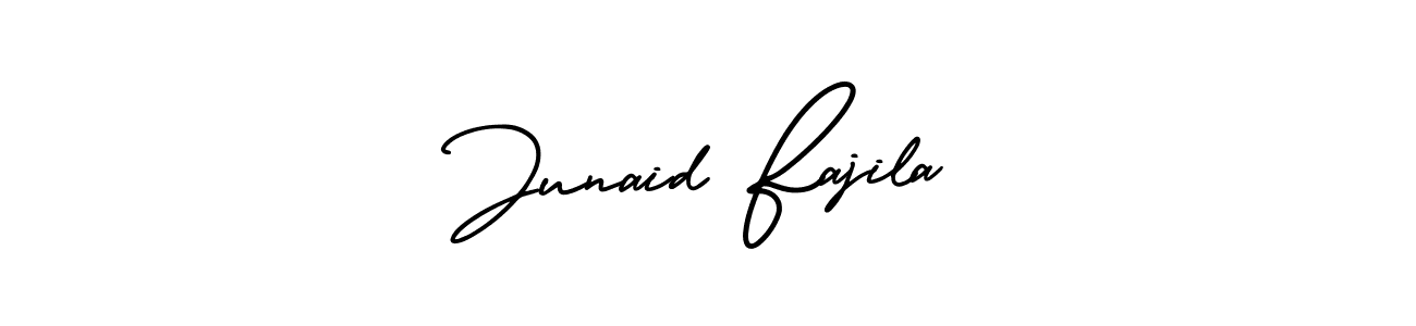 You should practise on your own different ways (AmerikaSignatureDemo-Regular) to write your name (Junaid Fajila) in signature. don't let someone else do it for you. Junaid Fajila signature style 3 images and pictures png