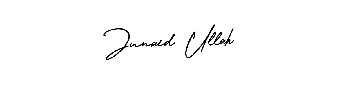 The best way (AmerikaSignatureDemo-Regular) to make a short signature is to pick only two or three words in your name. The name Junaid Ullah include a total of six letters. For converting this name. Junaid Ullah signature style 3 images and pictures png