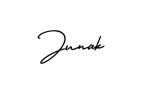 How to make Junak name signature. Use AmerikaSignatureDemo-Regular style for creating short signs online. This is the latest handwritten sign. Junak signature style 3 images and pictures png