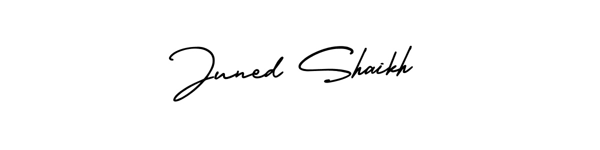 How to Draw Juned Shaikh signature style? AmerikaSignatureDemo-Regular is a latest design signature styles for name Juned Shaikh. Juned Shaikh signature style 3 images and pictures png