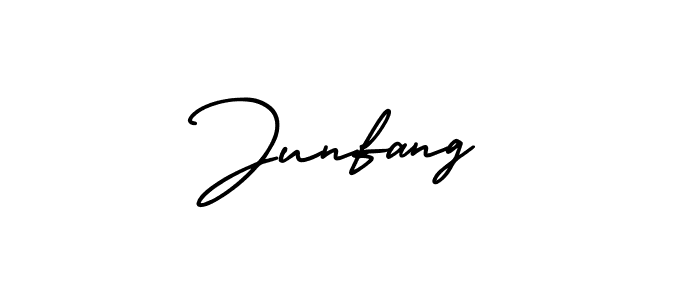 Junfang stylish signature style. Best Handwritten Sign (AmerikaSignatureDemo-Regular) for my name. Handwritten Signature Collection Ideas for my name Junfang. Junfang signature style 3 images and pictures png