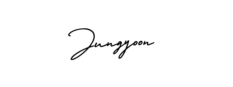 You should practise on your own different ways (AmerikaSignatureDemo-Regular) to write your name (Jungyoon) in signature. don't let someone else do it for you. Jungyoon signature style 3 images and pictures png