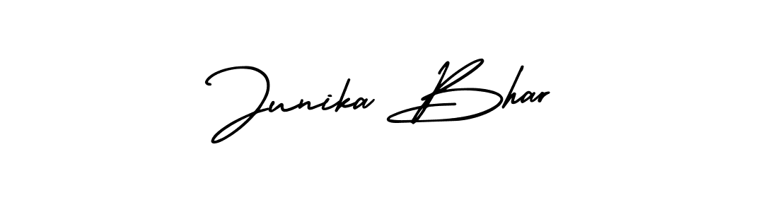 This is the best signature style for the Junika Bhar name. Also you like these signature font (AmerikaSignatureDemo-Regular). Mix name signature. Junika Bhar signature style 3 images and pictures png