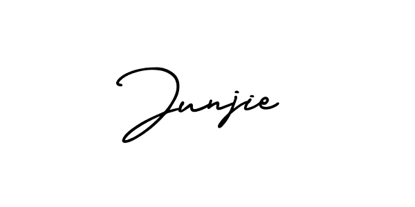 The best way (AmerikaSignatureDemo-Regular) to make a short signature is to pick only two or three words in your name. The name Junjie include a total of six letters. For converting this name. Junjie signature style 3 images and pictures png