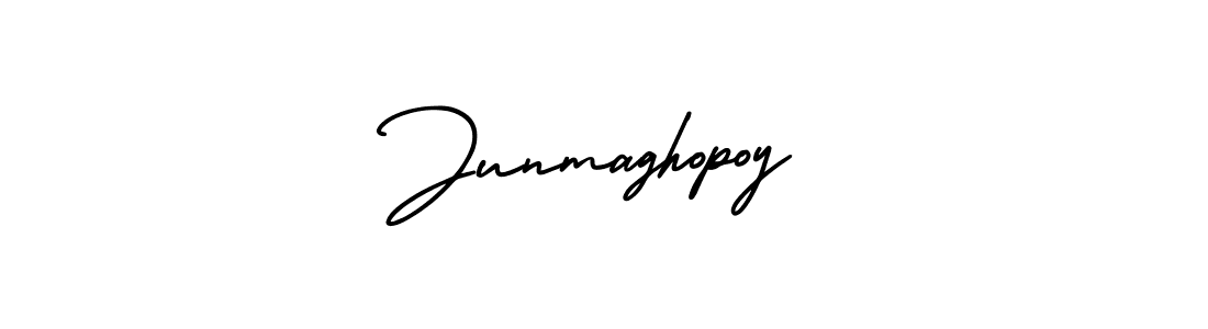 You should practise on your own different ways (AmerikaSignatureDemo-Regular) to write your name (Junmaghopoy) in signature. don't let someone else do it for you. Junmaghopoy signature style 3 images and pictures png