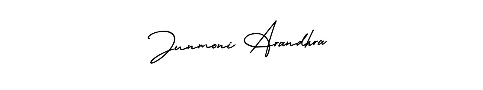 The best way (AmerikaSignatureDemo-Regular) to make a short signature is to pick only two or three words in your name. The name Junmoni Arandhra include a total of six letters. For converting this name. Junmoni Arandhra signature style 3 images and pictures png