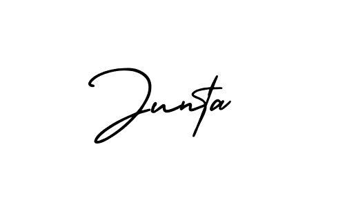 You should practise on your own different ways (AmerikaSignatureDemo-Regular) to write your name (Junta) in signature. don't let someone else do it for you. Junta signature style 3 images and pictures png
