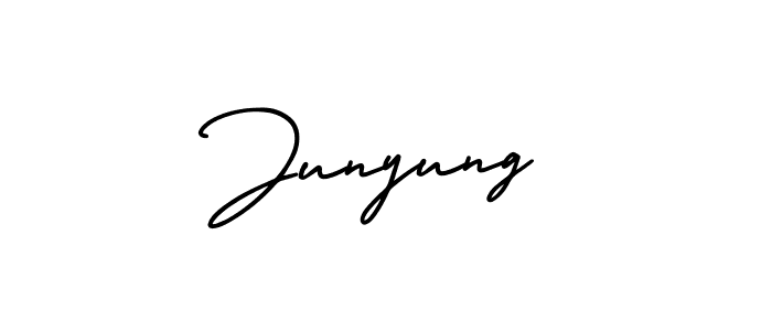 You should practise on your own different ways (AmerikaSignatureDemo-Regular) to write your name (Junyung) in signature. don't let someone else do it for you. Junyung signature style 3 images and pictures png