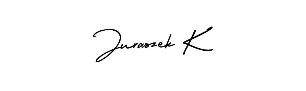 The best way (AmerikaSignatureDemo-Regular) to make a short signature is to pick only two or three words in your name. The name Juraszek K include a total of six letters. For converting this name. Juraszek K signature style 3 images and pictures png
