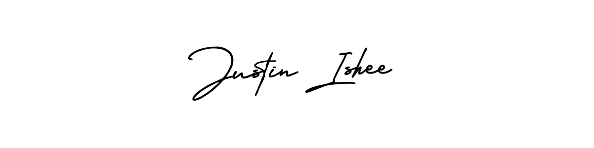 How to make Justin Ishee name signature. Use AmerikaSignatureDemo-Regular style for creating short signs online. This is the latest handwritten sign. Justin Ishee signature style 3 images and pictures png