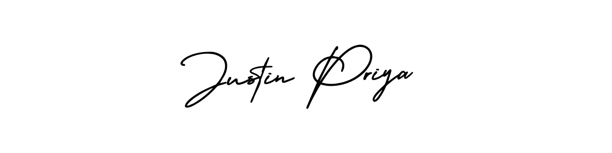 The best way (AmerikaSignatureDemo-Regular) to make a short signature is to pick only two or three words in your name. The name Justin Priya include a total of six letters. For converting this name. Justin Priya signature style 3 images and pictures png