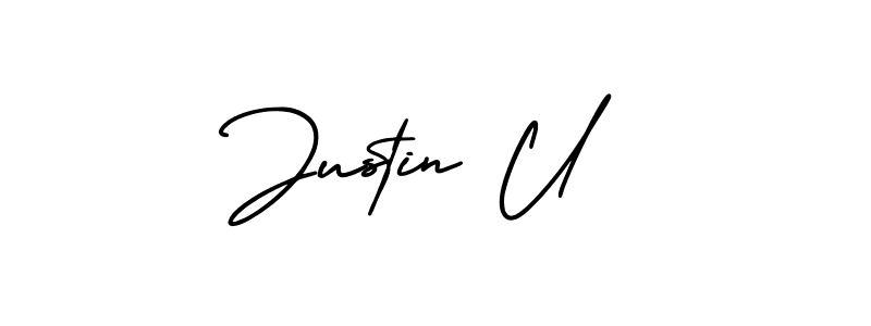 The best way (AmerikaSignatureDemo-Regular) to make a short signature is to pick only two or three words in your name. The name Justin U include a total of six letters. For converting this name. Justin U signature style 3 images and pictures png