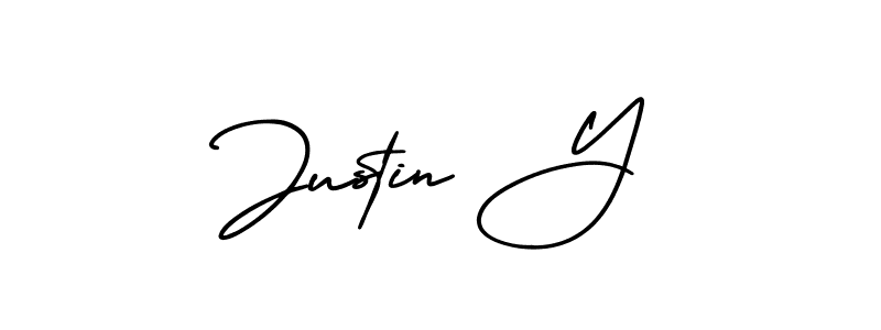 How to make Justin Y name signature. Use AmerikaSignatureDemo-Regular style for creating short signs online. This is the latest handwritten sign. Justin Y signature style 3 images and pictures png