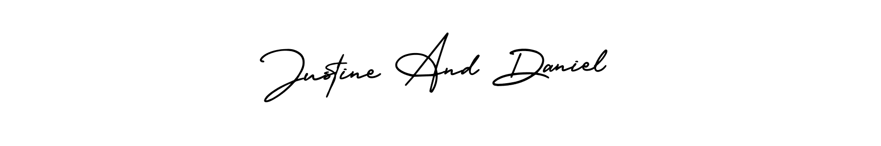 This is the best signature style for the Justine And Daniel name. Also you like these signature font (AmerikaSignatureDemo-Regular). Mix name signature. Justine And Daniel signature style 3 images and pictures png