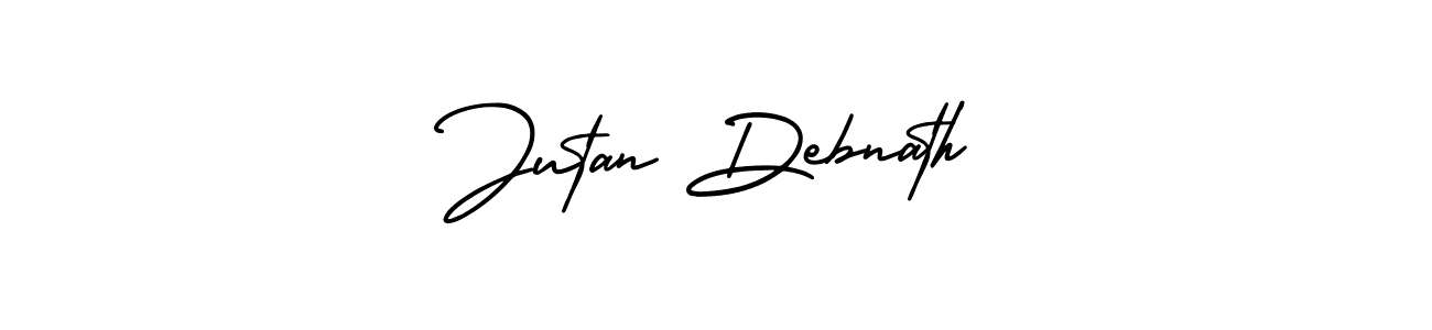 You should practise on your own different ways (AmerikaSignatureDemo-Regular) to write your name (Jutan Debnath) in signature. don't let someone else do it for you. Jutan Debnath signature style 3 images and pictures png