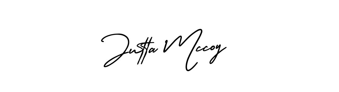 You should practise on your own different ways (AmerikaSignatureDemo-Regular) to write your name (Jutta Mccoy) in signature. don't let someone else do it for you. Jutta Mccoy signature style 3 images and pictures png