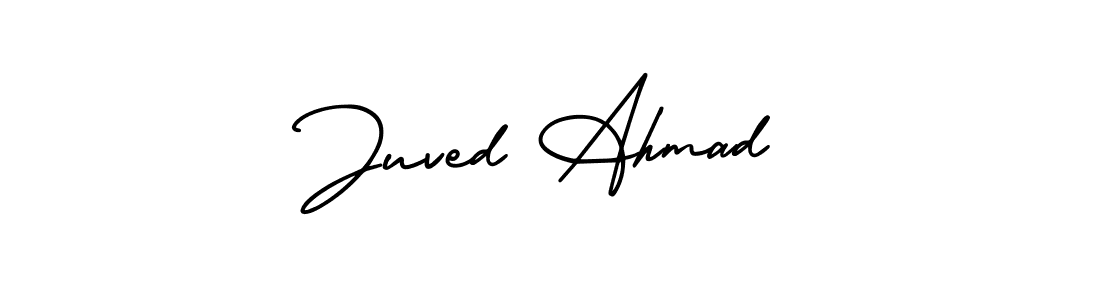 The best way (AmerikaSignatureDemo-Regular) to make a short signature is to pick only two or three words in your name. The name Juved Ahmad include a total of six letters. For converting this name. Juved Ahmad signature style 3 images and pictures png